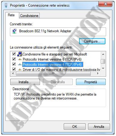 Configurazione scheda di rete wireless in DHCP su di Windows 7