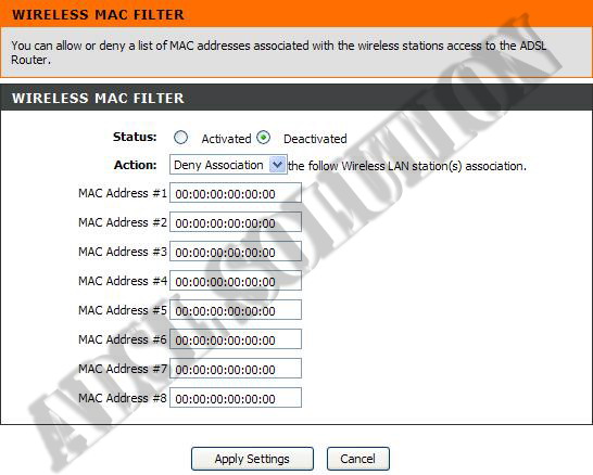 D-Link DSL-2640R Configurazione Wireless Mac Filter