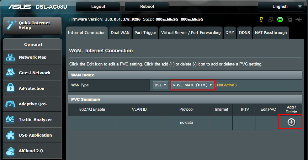 configuration ADSL TIM Asus DSL-AC68U