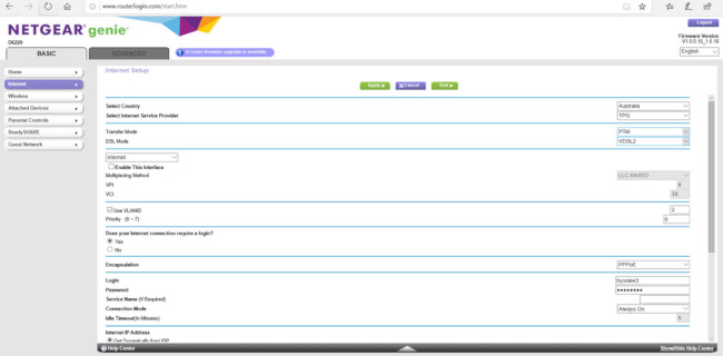 configuration ADSL Siportal Netgear D7800