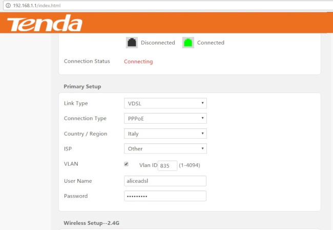 configuration ADSL Wind Infostrada Tenda V300