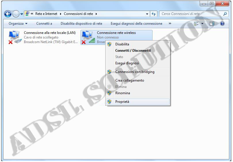 Configurazione scheda di rete wireless in DHCP su di Windows 7