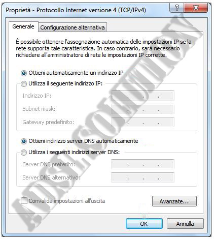 Configurazione scheda di rete wireless in DHCP su di Windows 7