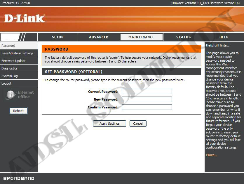 D-Link DSL-2640b Modificare la Password d'accesso al router