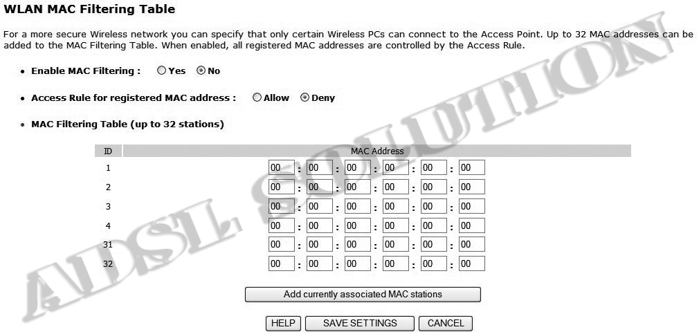 Michelangelo Wave 54C Abilitare il Mac Filtering